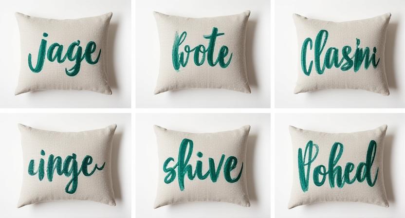 Collage of various custom calligraphy pillows featuring names and unique quotes