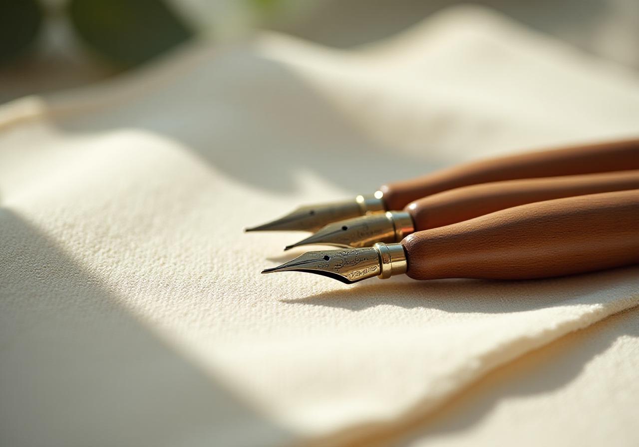 Calligraphy pens and soft fabric textures